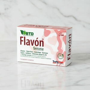 Flavón Femme® es un complemento alimenticio avanzado diseñado para apoyar la salud hormonal femenina y aliviar los síntomas asociados con los cambios hormonales a lo largo de la vida. Con una combinación de extractos vegetales, vitaminas, minerales y probióticos, este producto está formulado para ayudar a las mujeres a mantener un equilibrio hormonal óptimo, promover el bienestar emocional y mejorar la salud general, especialmente durante la perimenopausia y menopausia.