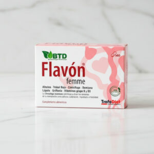 Flavón Femme® es un complemento alimenticio avanzado diseñado para apoyar la salud hormonal femenina y aliviar los síntomas asociados con los cambios hormonales a lo largo de la vida. Con una combinación de extractos vegetales, vitaminas, minerales y probióticos, este producto está formulado para ayudar a las mujeres a mantener un equilibrio hormonal óptimo, promover el bienestar emocional y mejorar la salud general, especialmente durante la perimenopausia y menopausia.