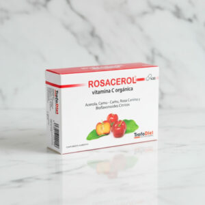 Rosacerol® es un complemento alimenticio diseñado para proporcionar una fuente natural de vitamina C orgánica, ideal para fortalecer las defensas del cuerpo, mejorar la salud de la piel y combatir los efectos del estrés oxidativo. Con ingredientes de alta calidad como Acerola, Camu-Camu, Rosa Canina y Bioflavonoides cítricos, esta fórmula te ofrece un potente antioxidante natural que apoya tu bienestar general y mejora tu vitalidad.
