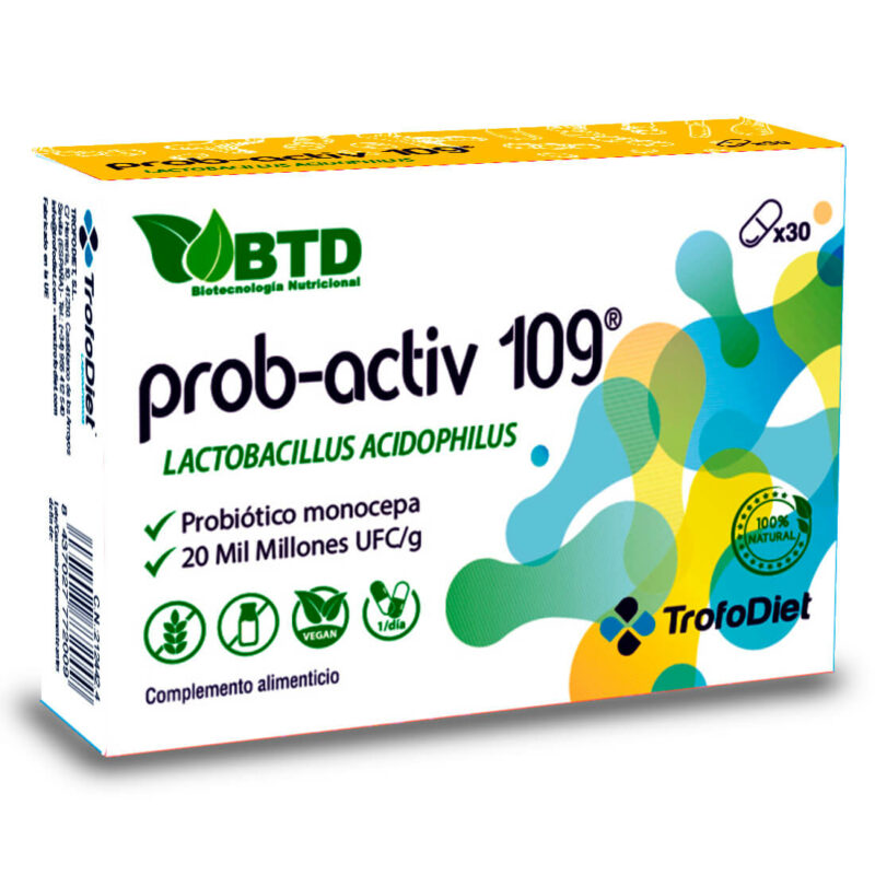 Prob-Activ 109® es un complemento alimenticio diseñado para promover una flora intestinal equilibrada, mejorar la digestión y fortalecer el sistema inmunológico. Con una fórmula concentrada que combina Lactobacillus acidophilus y Arabinogalactano, Prob-Activ 109® ofrece un apoyo integral para la salud digestiva, favoreciendo la digestión saludable y ayudando a mejorar la absorción de nutrientes.