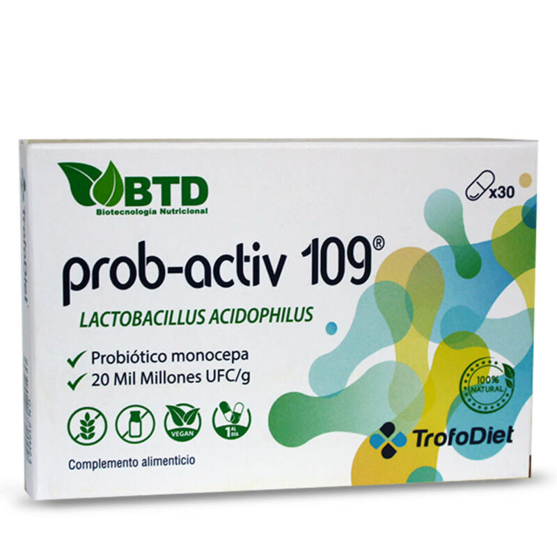 Prob-Activ 109® es un complemento alimenticio diseñado para promover una flora intestinal equilibrada, mejorar la digestión y fortalecer el sistema inmunológico. Con una fórmula concentrada que combina Lactobacillus acidophilus y Arabinogalactano, Prob-Activ 109® ofrece un apoyo integral para la salud digestiva, favoreciendo la digestión saludable y ayudando a mejorar la absorción de nutrientes.