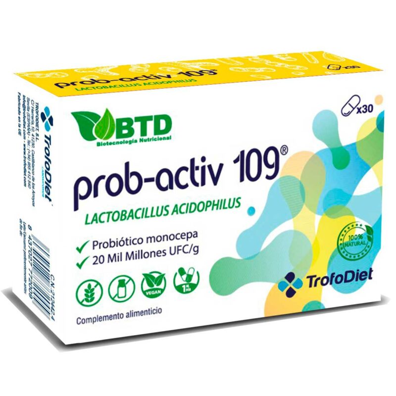 Prob-Activ 109® es un complemento alimenticio diseñado para promover una flora intestinal equilibrada, mejorar la digestión y fortalecer el sistema inmunológico. Con una fórmula concentrada que combina Lactobacillus acidophilus y Arabinogalactano, Prob-Activ 109® ofrece un apoyo integral para la salud digestiva, favoreciendo la digestión saludable y ayudando a mejorar la absorción de nutrientes.