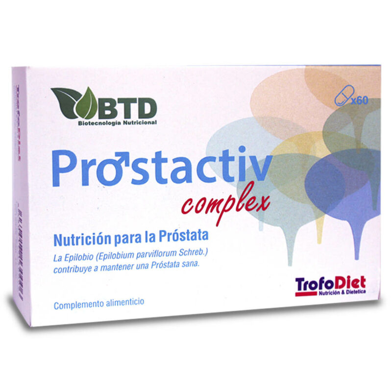 C.N.: 214412.5 Prostactiv Complex® es un complemento alimenticio avanzado diseñado para promover la salud prostática y el bienestar general de los hombres. Su potente fórmula combina extractos naturales, vitaminas, minerales y probióticos, con ingredientes específicos como Saw Palmetto, Licopeno, Pygeum, y Extracto de Ortiga verde, todos ellos conocidos por su capacidad para apoyar la función prostática y mejorar la calidad de vida masculina.