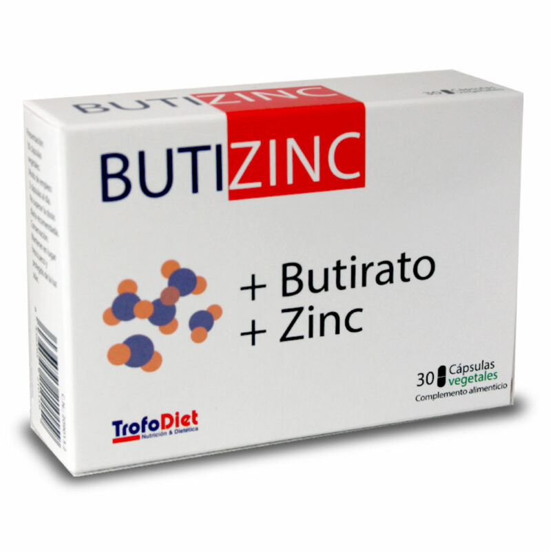 BUTIZINC 30 cápsulas. Butizinc® es un complemento alimenticio innovador que combina Butirato (Triglicérido de Butirato) y Gluconato de Zinc, dos ingredientes clave que trabajan sinérgicamente para apoyar la salud digestiva y fortalecer el sistema inmunológico. Esta fórmula está diseñada para mejorar la función intestinal, promover el equilibrio de la flora intestinal y ofrecer un refuerzo natural a las defensas del cuerpo.