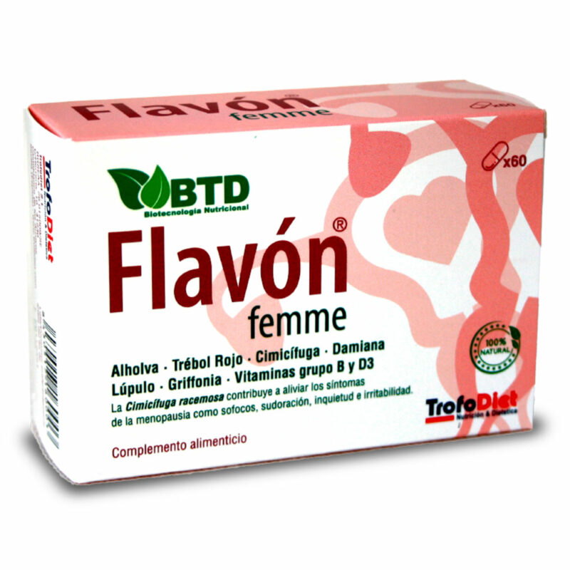 Flavón Femme® es un complemento alimenticio avanzado diseñado para apoyar la salud hormonal femenina y aliviar los síntomas asociados con los cambios hormonales a lo largo de la vida. Con una combinación de extractos vegetales, vitaminas, minerales y probióticos, este producto está formulado para ayudar a las mujeres a mantener un equilibrio hormonal óptimo, promover el bienestar emocional y mejorar la salud general, especialmente durante la perimenopausia y menopausia.