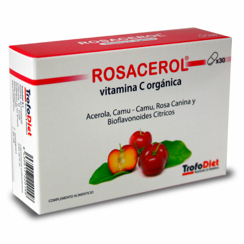 Rosacerol® es un complemento alimenticio diseñado para proporcionar una fuente natural de vitamina C orgánica, ideal para fortalecer las defensas del cuerpo, mejorar la salud de la piel y combatir los efectos del estrés oxidativo. Con ingredientes de alta calidad como Acerola, Camu-Camu, Rosa Canina y Bioflavonoides cítricos, esta fórmula te ofrece un potente antioxidante natural que apoya tu bienestar general y mejora tu vitalidad.