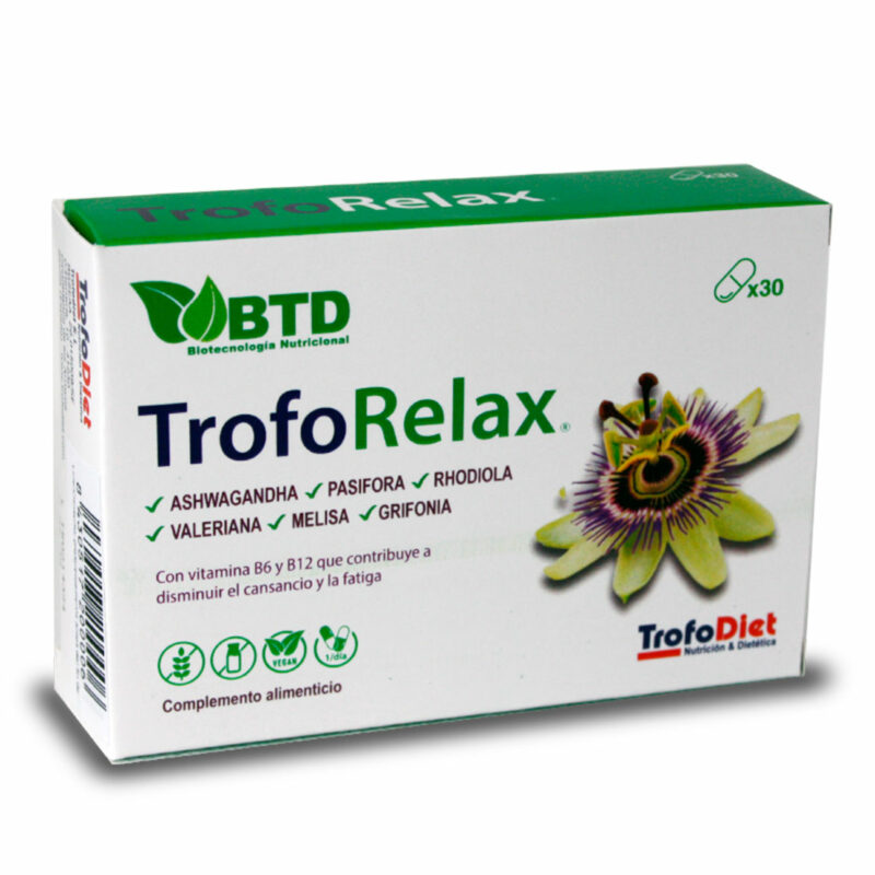 TrofoRelax® es un complemento alimenticio especialmente formulado para promover un estado de calma y bienestar mental, reduciendo el estrés y favoreciendo un descanso reparador. Con una combinación única de extractos de plantas adaptógenas y nutrientes esenciales, como Ashwagandha, Pasiflora, Rodiola, Valeriana y Melisa, TrofoRelax® actúa de forma sinérgica para equilibrar el sistema nervioso, reducir la ansiedad y mejorar la calidad del sueño.