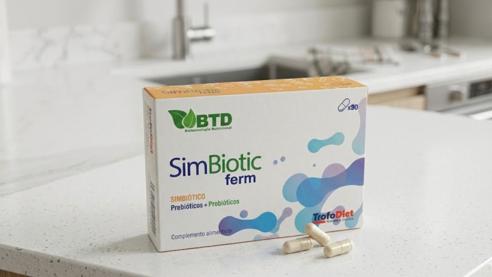 Mejora tu salud intestinal en Teruel con SimBiotic ferm. El simbiótico que une bacterias buenas y fibra para reforzar tus defensas. ¡30 cápsulas de equilibrio!