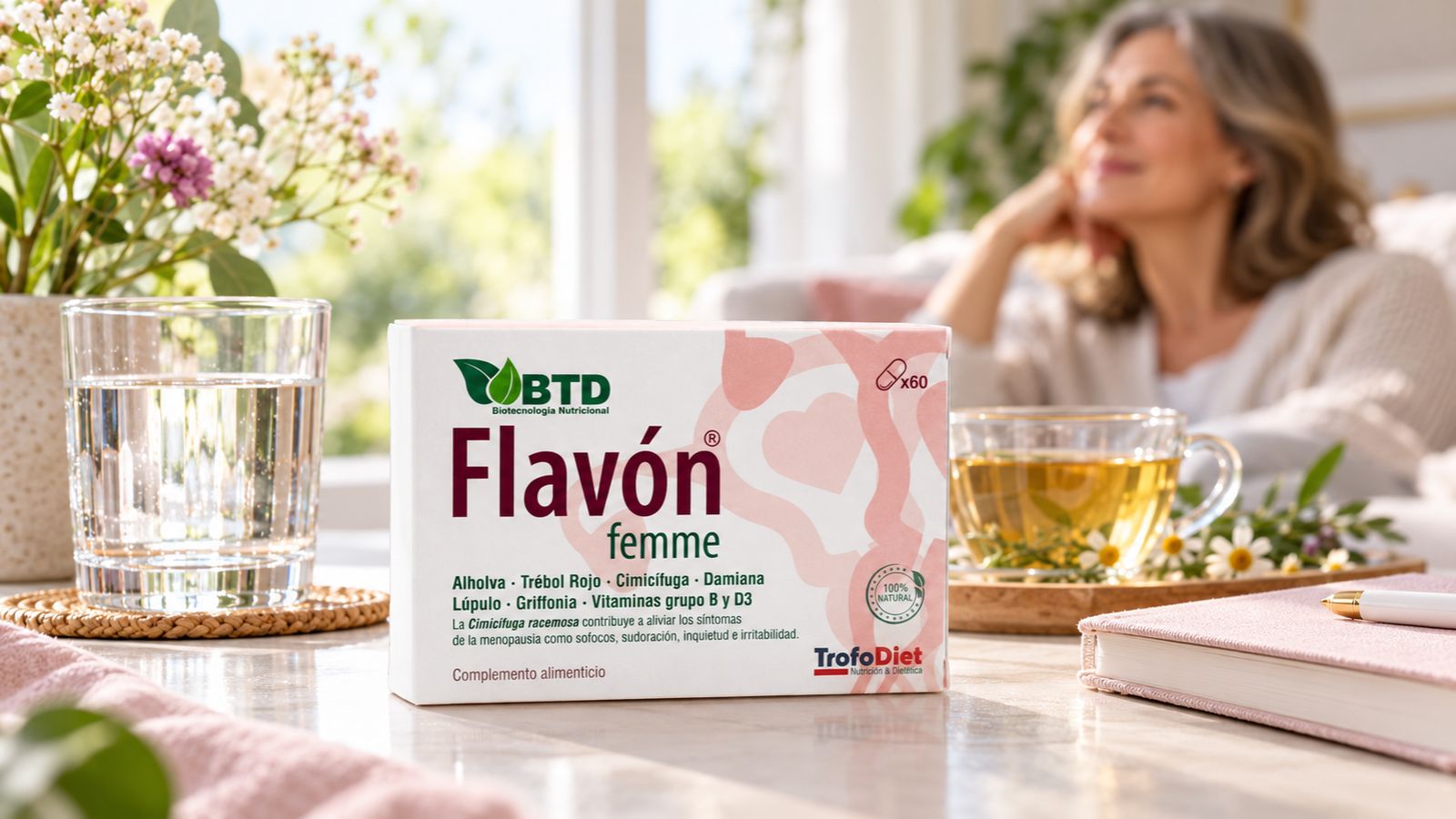 Menopausia y bienestar femenino: hábitos para afrontar esta etapa y características de Flavón® femme de Trofodiet. Información para mujeres en Segovia.
